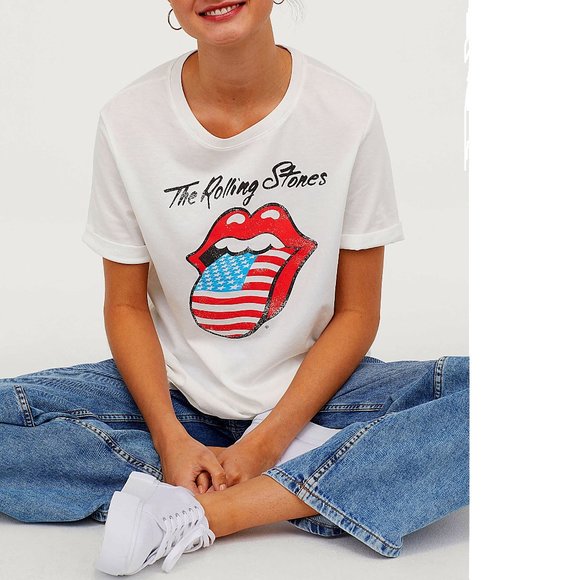 Rolling Stones Tongue Logo Divided H&M Official rock Tee L runs bigger NWT - Picture 1 of 4